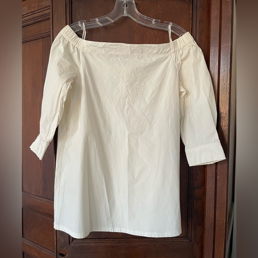 THEORY Ivory Cotton Blend Boat Neck Short Sleeve Blouse Top NWOT